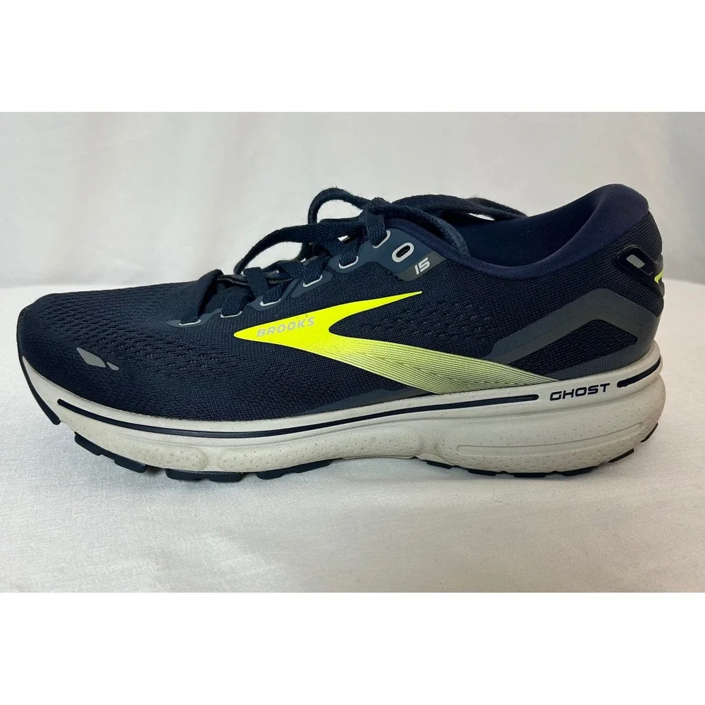 Brooks Ghost 15 Mens Running Shoes Navy Blue Neon Yellow 1103931D429 Size 7.5 D